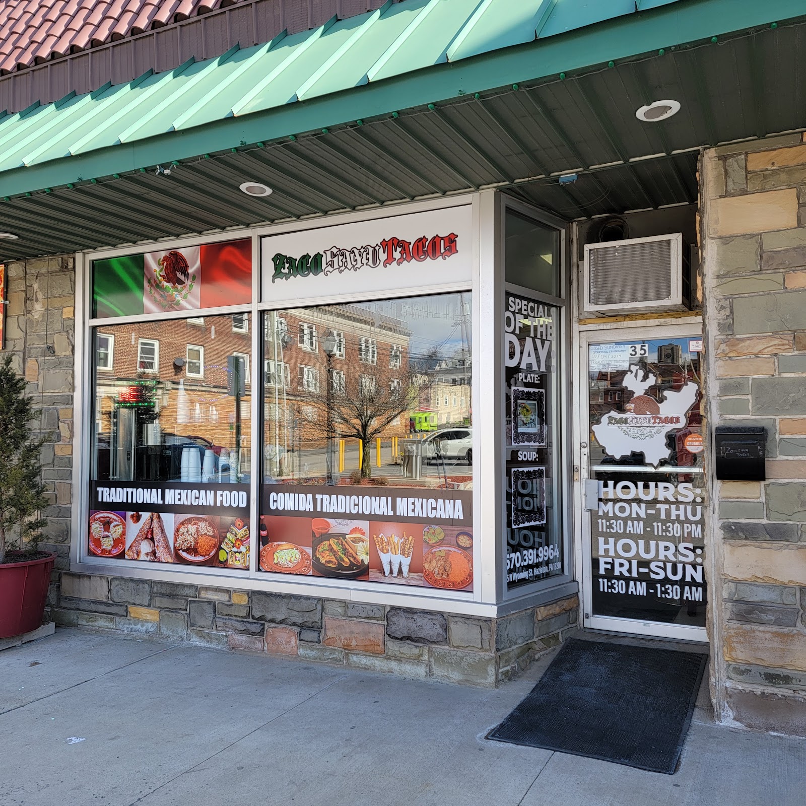 The Zacosayu Tacos storefront at 35 N Wyoming St, Hazleton, PA